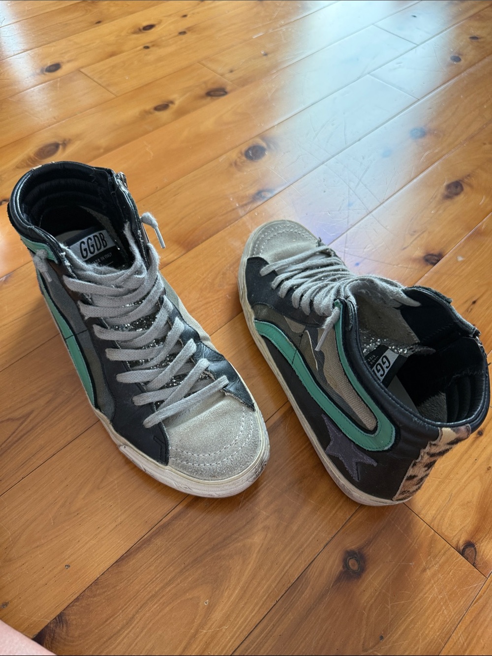 Golden Goose High-Top Sneakers in Black, Gray and Green